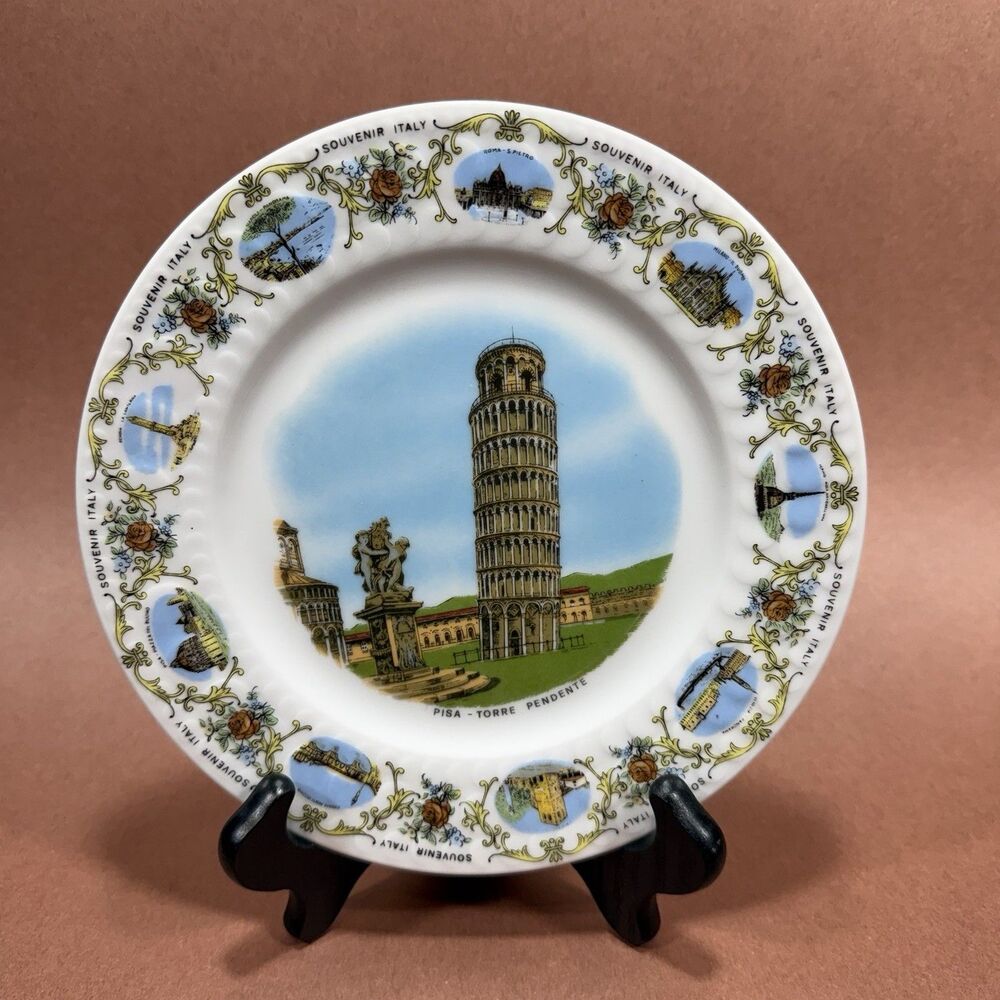 Vintage Souvenir Leaning Tower of Pisa Torre Pendente Porcelain Plate  8” Italy